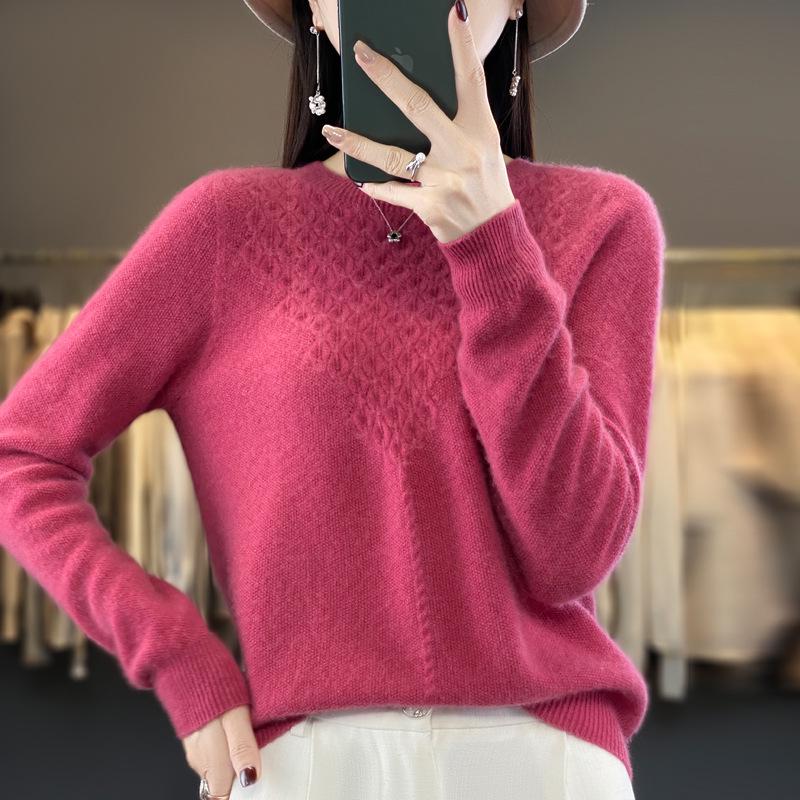 Women's Cashmere Hollow-Out Round Neck Knitted Wool Pullover Sweater