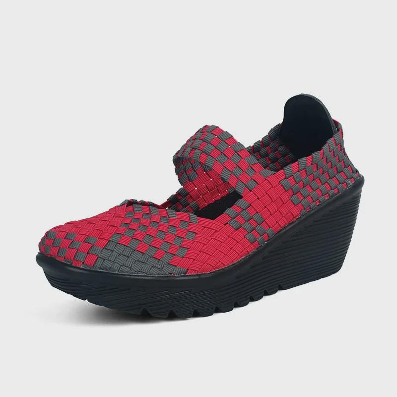 Sandales compensées tissées légères de grande taille à bout ouvert