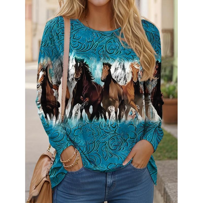 Womens Long Sleeve Crew Neck T-Shirt With 3D Flamingo Print Soft Milk Silk Fabric Loose Fit Casual 2025
