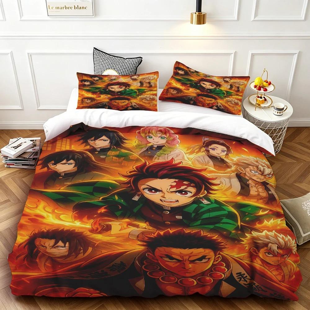3D Hot sale anime Demon Slayer duvet cover and pillowcase kids' double bed bedding set home bedroom decor gift for boys Girl