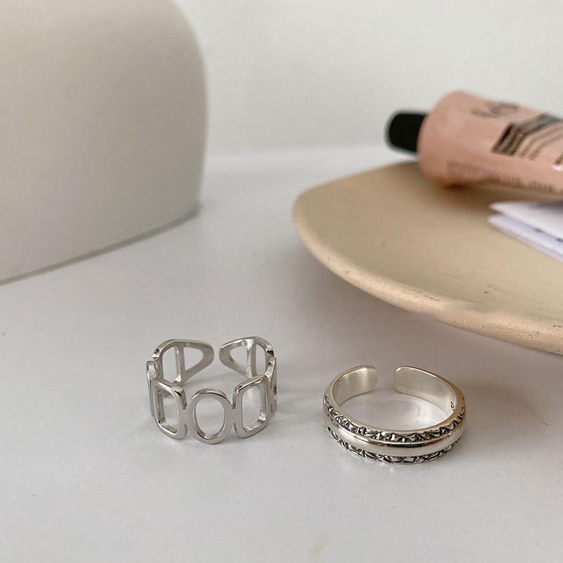 Korean Stylish Inspired S925 Silver Ring For Women With Distinctive Patterns Geometric