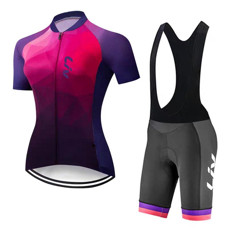 Cycling Jersey Set Women's Summer Cycling Bib Sponge Cushion Road Bike Cycling Top Moisture Wicking Quick Drying Clothes
