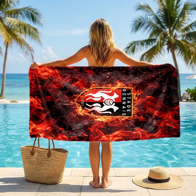Stade Rennais FC Stampa Asciugatura Rapida Telo da Spiaggia Microfibra Assorbente Portatile da Viaggio Asciugamano da Nuoto