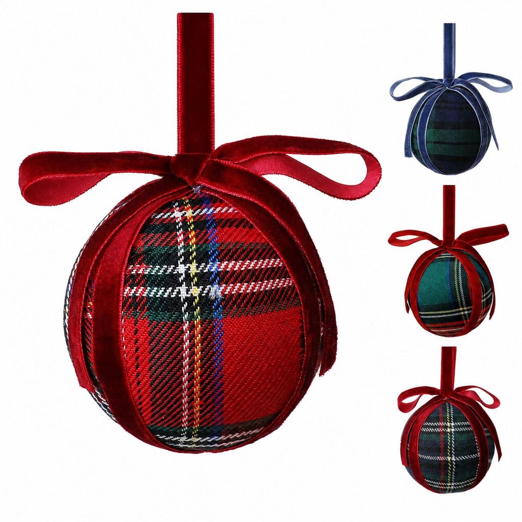 Plaid Christmas Ball Ornament for Holiday Tree Hanging Decor