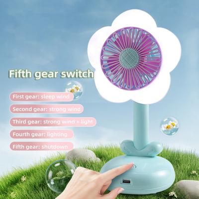 Kleiner Tischventilator mit Bürstenmotor Starker Luftstrom Geräuscharm USB Wiederaufladbar Blumenförmiger Luftkühlventilator