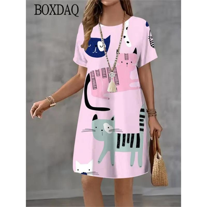 Abito estivo da donna a maniche corte con stampa 3D Moda Versatile Traspirante Tendenza Casual