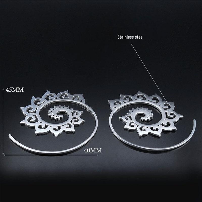 Bohemian Ethnic Style Carved Geometric Dangle Earrings - Vintage Stainless Steel Design