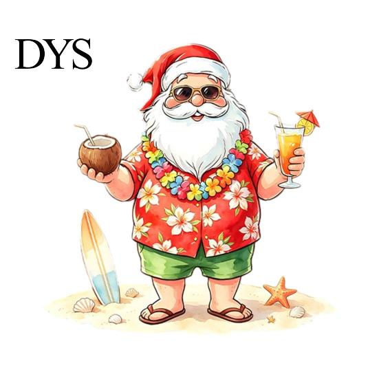 Tropical Santa Window Cling Claus Surf Static Sticker, Christmas PVC Decal, Waterproof Seasonal Decoration Easy Apply Sticker for Glass Doors