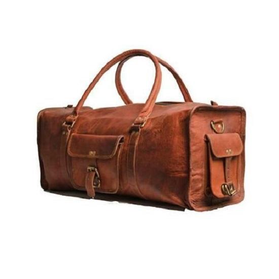25" Men Genuine Leather Duffel Bag Travel Weekender Overnight Luggage (25 Inch)