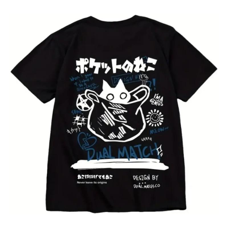 Camiseta Casual Casual Con Estampado De Gato Negro De Dibujo S