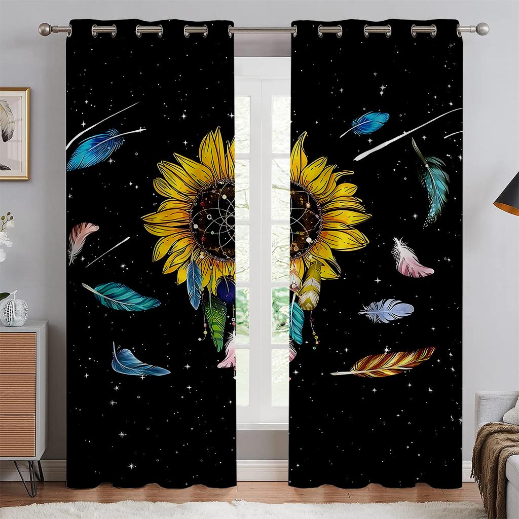 Beautiful Sunflower Sea of Flowers Curtains Living Room Bedroom Kitchen Balcony Window Decor 2 Panel Landscape