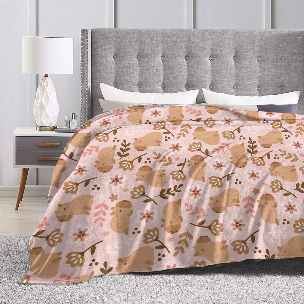 Capybara  Blankets  Warm Soft Street Trend Plush Throw Blanket For Kids Home Decor Flannel Bedspread Bed Cover