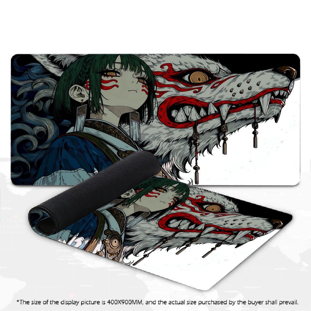 Kimono Anime Girl Mouse Pad XXL White Fox Beast Non‑Slip Rubber Deskmat Pc Game Keyboard Mats Large Computer Mouse Mat