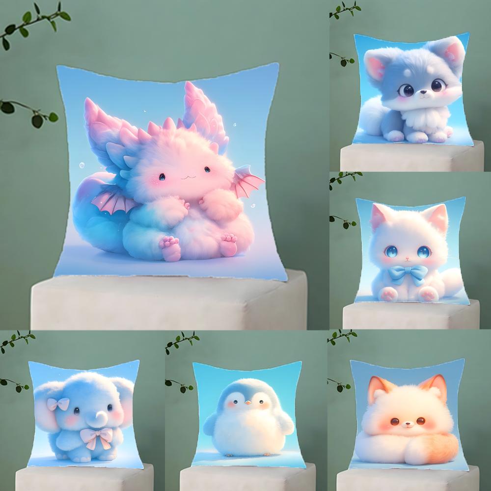 Cute Cured Animals Pictures Lovely Pillow Case Anti-Dustmite Pillowcase Invisible Zipper Silky Short Plush Sofa Cushion Cover