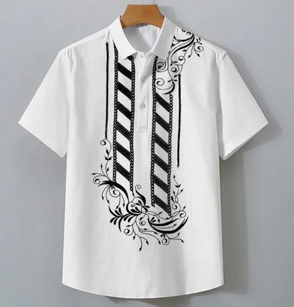 2025 summer men's clothing ethnic retro lapel short-sleeved shirt men's traditional 3D printed polo shirt