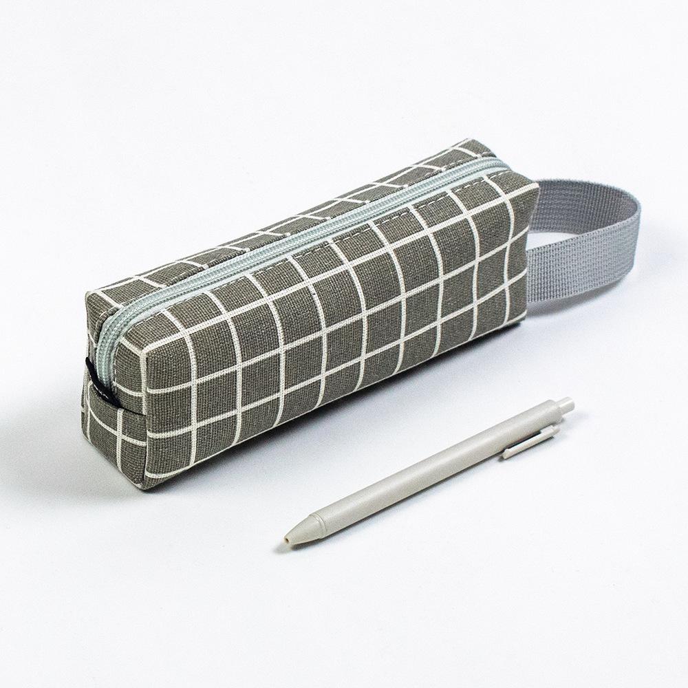 Bojin Black & White Plaid Canvas Pencil Case for Students