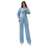 European & American Style Chiffon Spliced Long Sleeve Women's Office Jumpsuit