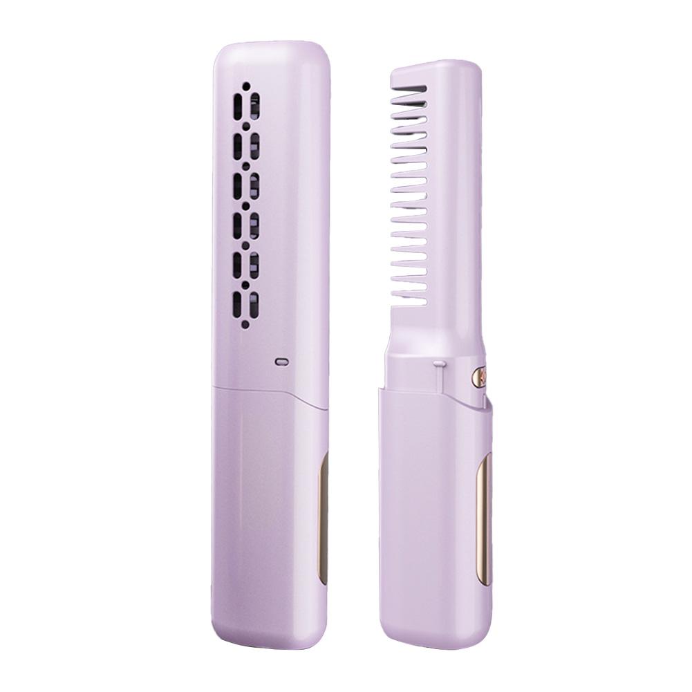 2-in-1 Mini Travel Hair Styler Wireless USB-C Rechargeable Curling & Straightening LCD Comb Auto Shutoff for Travel Beauty Hair Tool