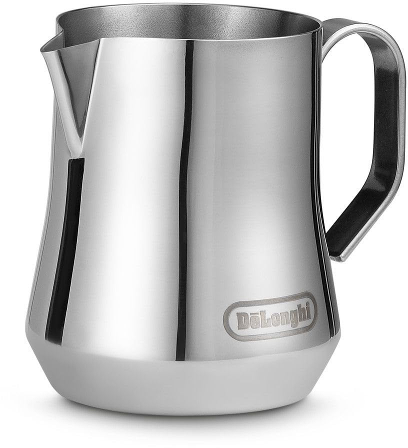 De'Longhi DLSC060 Stainless Steel Milk Jug, Milk Pitcher, Manual Steaming, Made in Italy, 350ml, for Foaming Milk; De'Longhi Fully Automatic Coffee Ma