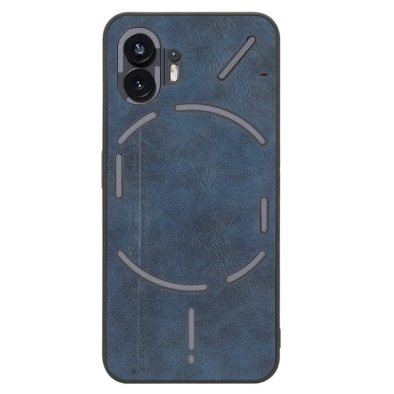 

For Nothing Phone (2) Phone Cover Stitching Line PU Leather Coated PC+TPU Drop-proof Case Blue