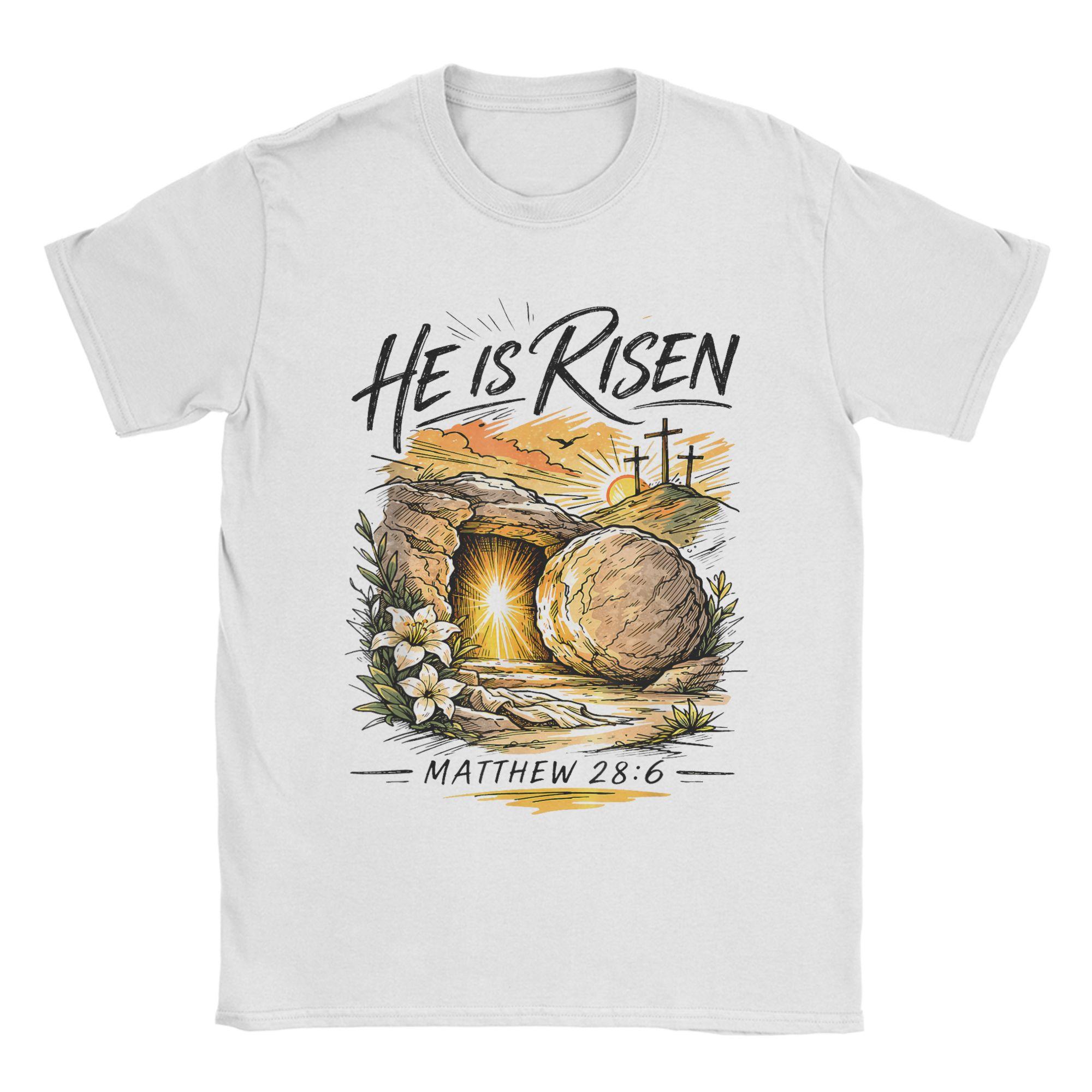 Easter Jesus He is Risen Indeed Religious T Shirt Unisexs Cotton TShirts Crewneck Christian Tee Short Sleeve Clothes Plus Size S