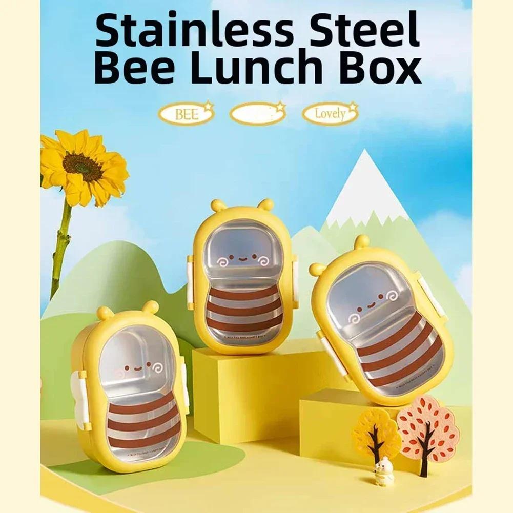 Cute Cartoon Bee Pattern Insulated Lunch Box with Leakproof Compartments for School Work or Outdoor Meal Storage