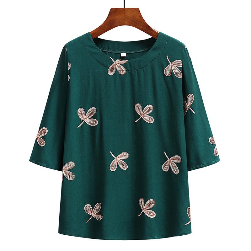 Summer Suit Printed Ladies Short-sleeved Cotton and Linen Loose Summer Clothes Two-piece Suit Plus Size