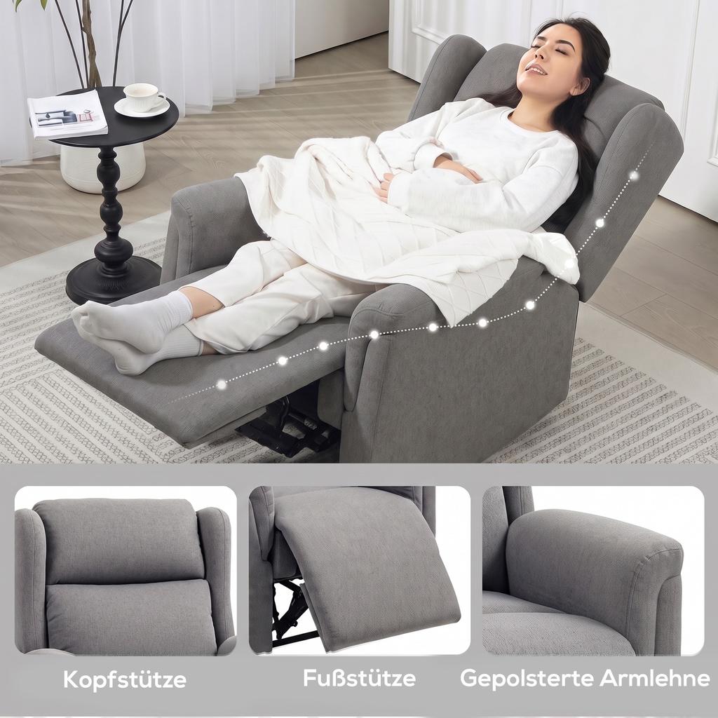 Relax Armchair Adjustable Upholstered Armchair With Footrest 160 Degree Reclining Linen Look Quick Assembly Dark Gray