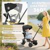 6-in-1 Convertible Tricycle, Foldable, 360 Rotating Seat, Parent Handle, Canopy, Black