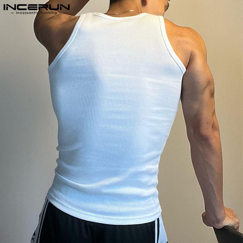 INCERUN Pánské tílko s límcem čtvercového střihu bez rukávů Slim Fit Pinstripe