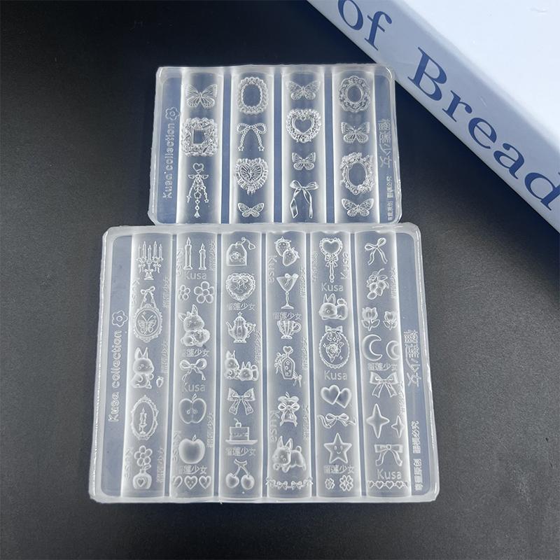 Silikonowa Forma do Zdobienia Paznokci Kreskówka Koronka Kokarda Królik Urocza Świeca Kwiat Księżyca Truskawka Zdobienie Paznokci DIY 3D Narzędzia do Projektowania Form