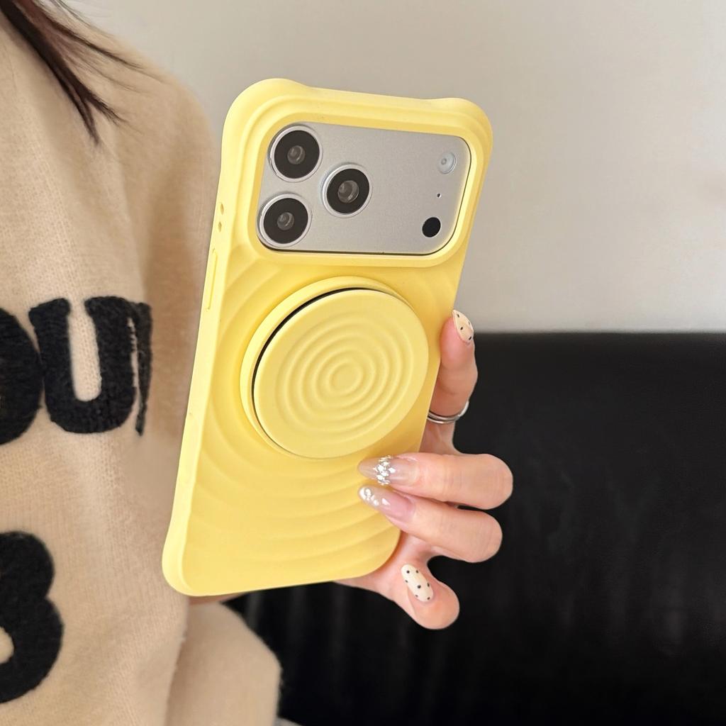 Water Ripples Solid Color Liquid Silicone Case for iPhone Air 13 14 15 16 17 Pro Max Folding Bracket Kickstand Shockproof Cover