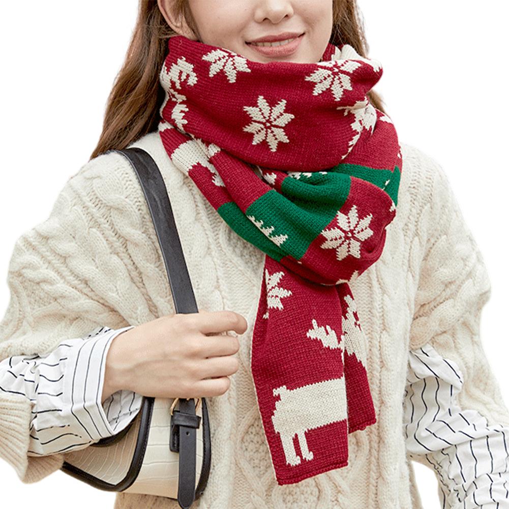 Women Christmas Scarf Deer Pattern Knitted Scarf Thick Neck Warmer Bufanda Long Windproof Soft Scarf For Winter