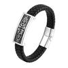 Black Color Cross Pattern Alloy Buckle Genuine Leather Bracelet For Men Stainless Steel Fine Jewelry Sculpture Bracelet