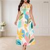 Women Plus Size Round Neck Triple Keyhole Cutout Sleeveless Printed Maxi Dress