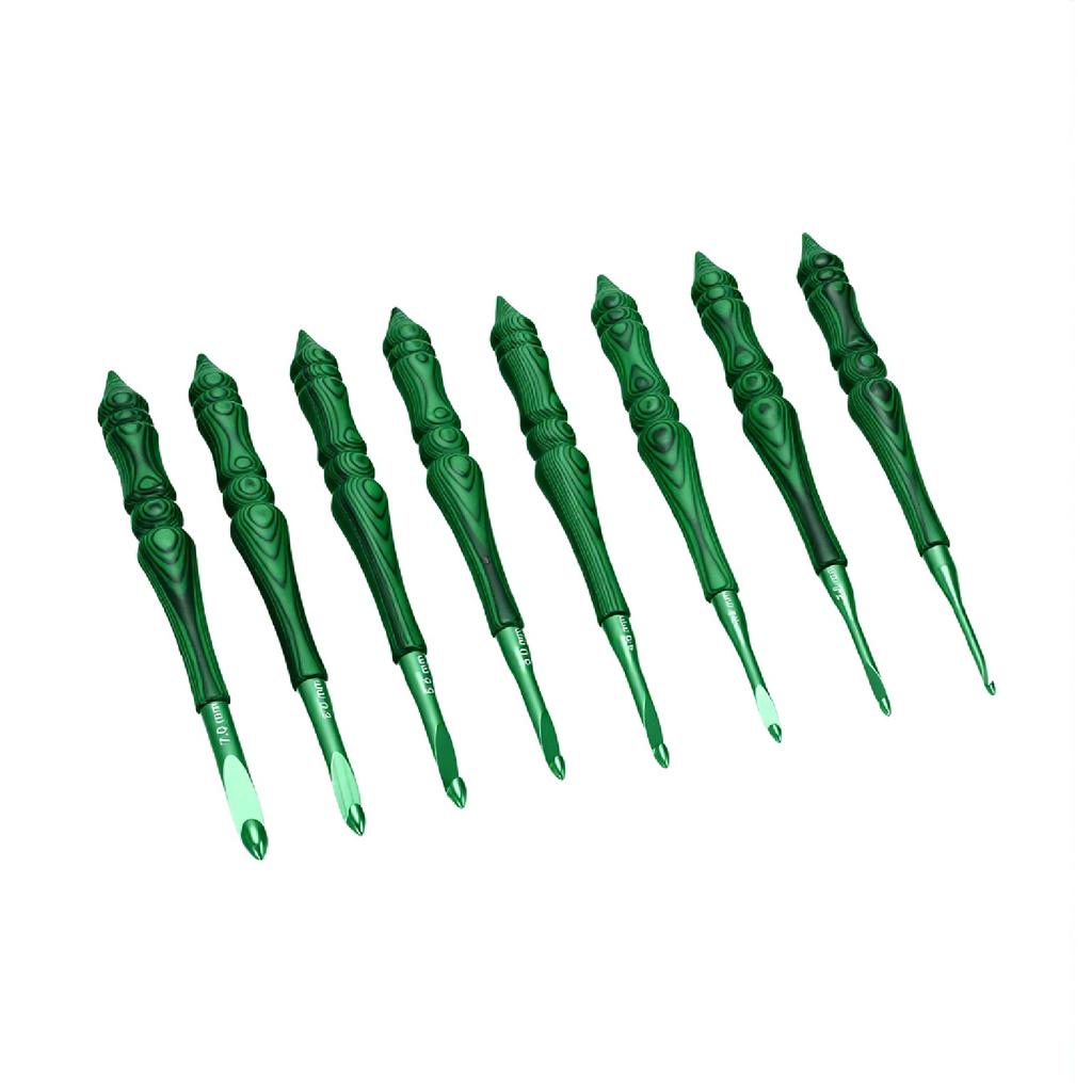 8 Pcs Crochet Hook Set 3.0 7.0mm Green Ergonomic Wooden Handle Aluminum Crochet Needles for Blanket Scarf Clothing