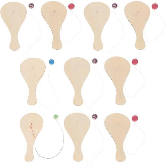 Sewroro 10 шт. Деревянные ракетки с мячиком на веревочке - Неокрашенные деревянные ракетки для рисования - Наполнитель для рождественских чулок, Наполнители для подарочных пакетов, Активность As Shown 2