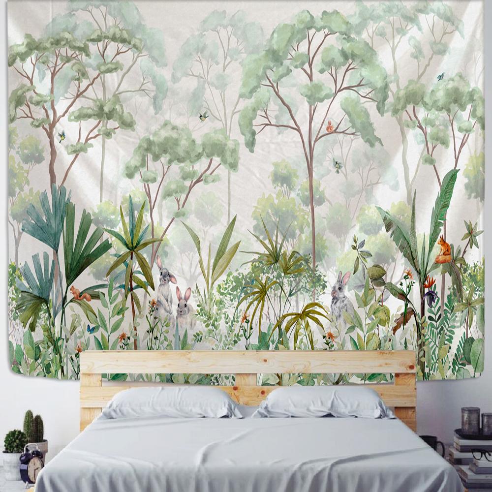 Tropical Rainforest Tapestry Wall Hanging Family Bedroom Decoration Polyester Fabric Bohemian Plant Art Printing