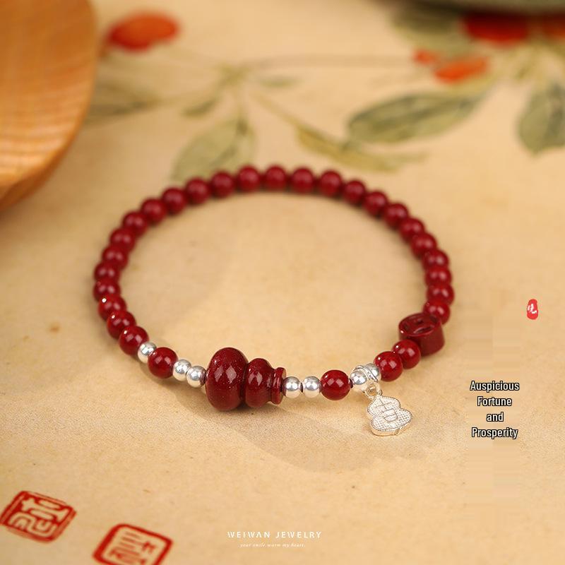 

Cinnabar Good Luck Gourd Bracelet - Women s Chinese Style Beaded Accessory Gift Regular Purple Gold Sand Content