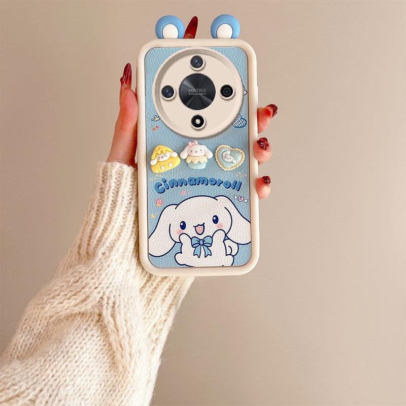 KEYSION Cute Ear 3D Cartoon Case for HONOR X9b 5G with Bracelet Soft Silicone Shockproof Phone Cover for Huawei Magic 6 Lite 5G