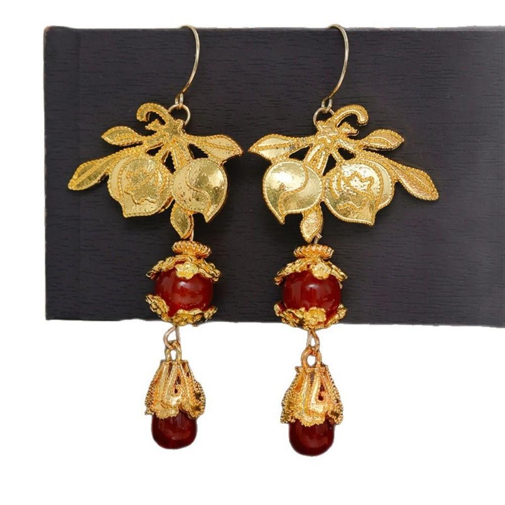 Aesthetic Chinese Wedding Earrings Jewelry Long Drop Bride Cherry Stud Earrings Red Pendant New Year Earrings Woman