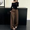 Womens High-Waisted Wide-Leg Casual Pants Coffee Color Loose Fit Straight Cut 2026