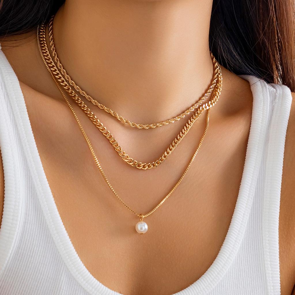 Accessories, simple thin chain imitation pearl necklace women's necklace versatile multi-layer set neck chain