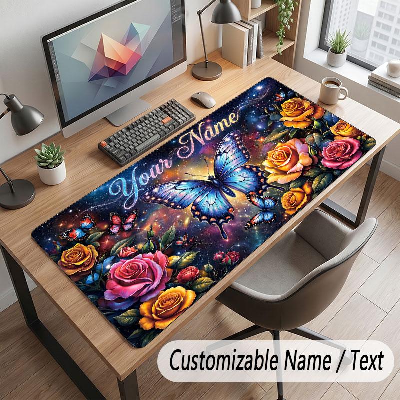 Butterfly Theme Customized Mouse Pad Personalized Print Name Text Desk Mat For Home Office Table Decor