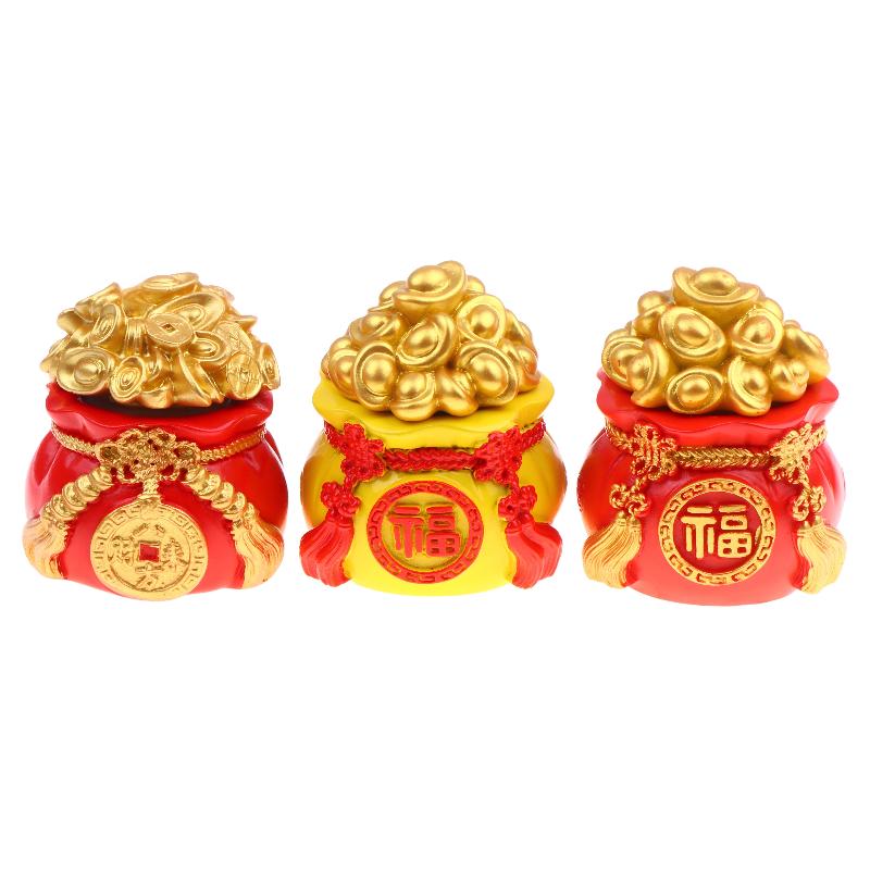 Fortunate Resin Chinese Money Bag Prosperity Figurine for Desk Home Wealth and Fortune Decor