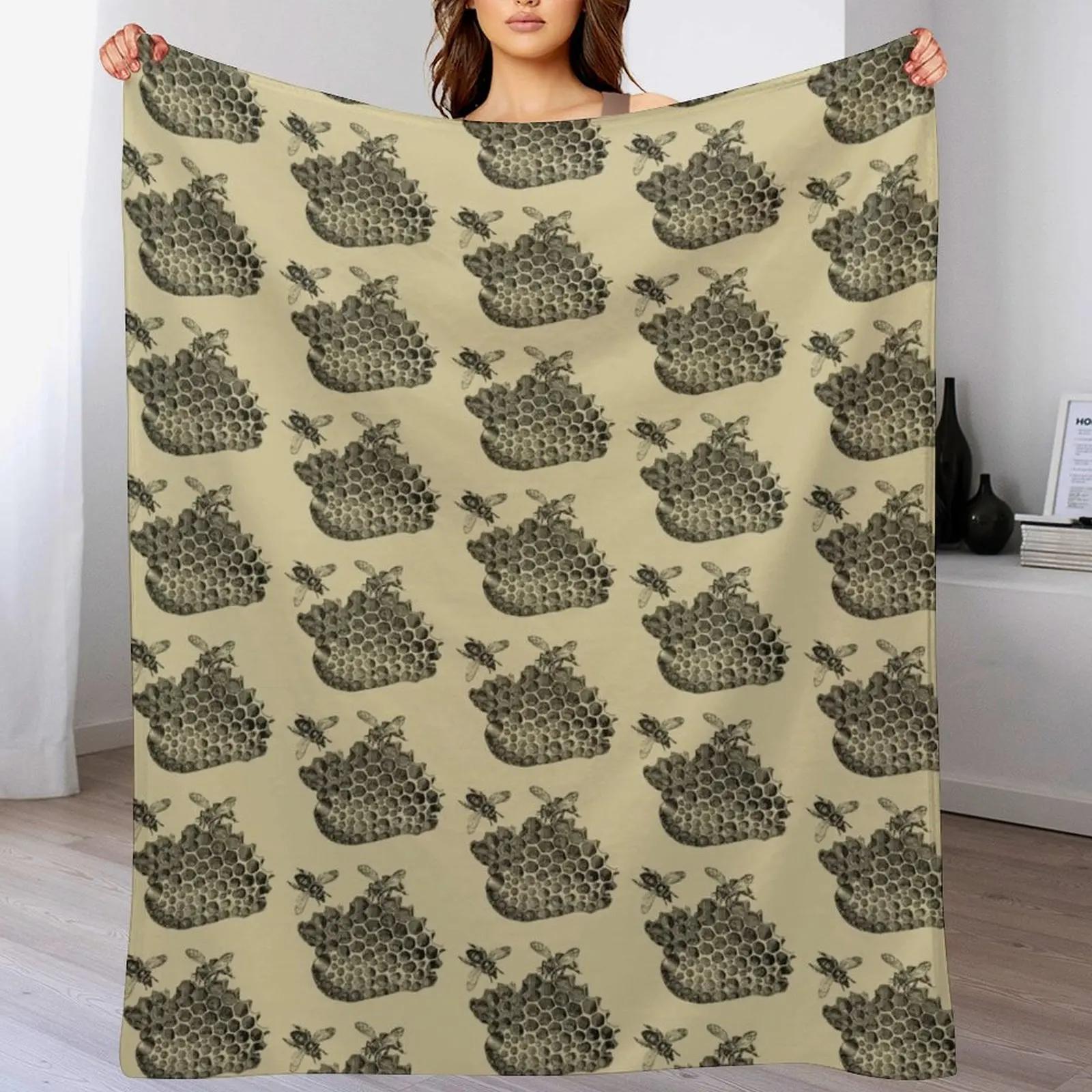 Vintage Bee Honeycomb Throw Blanket Soft Warm Blanket Gift for Men Women Adults 102x76cm(40x30in)
