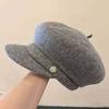 Casual Solid Color Wool Beret Cap Dome Knitted Female Painter Cap Big Head Circumference Versatile Octagonal Brimless Hat Spring