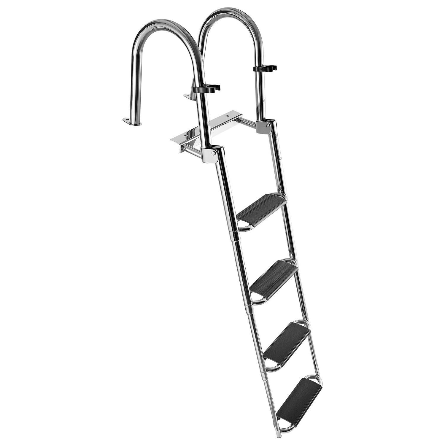 Échelle de Bateau, 4 Marches, Échelle Télescopique Pliante en Acier Inoxydable pour Plateforme de Bain Entrée Arrière Inbord, Capacité 272,16 kg, Marches Extra Larges Antidérapantes &