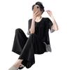 1011 New Cotton and Silk Pajamas for Women's Spring and Autumn Thin Short-sleeved Trousers Suit, Summer Large Size Solid Color Loungewear