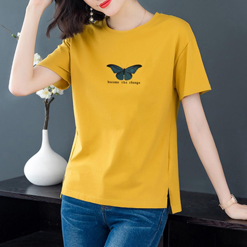 

Fashion Women Casual Short Sleeve Printed Blouse Ladies T-Shirt Tops S жовтий